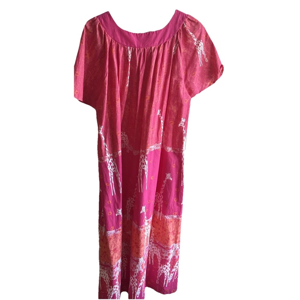 Anthony Richard's Dress Pockets Lounger Muumuu Hawaiian Sz M Coral Giraffes - Picture 3 of 3